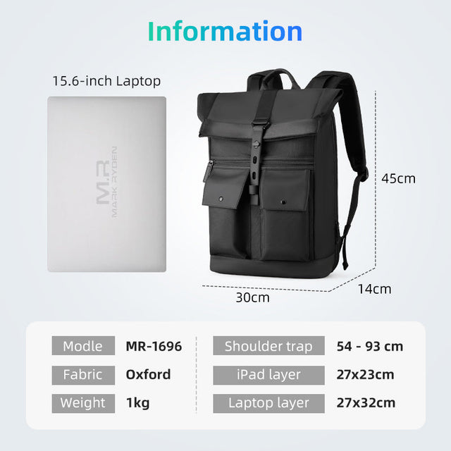 Mochila Mark Ryden. Bolsillo antirrobo con correas acolchadas. Repelente al agua. Para laptop de 15.6″ y tablet 9.7″. Modelo 1696