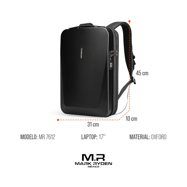 Mochila Futurista Mark Ryden MR7612 | Tapa Dura Antirrobo, puerto USB + USB C integrados