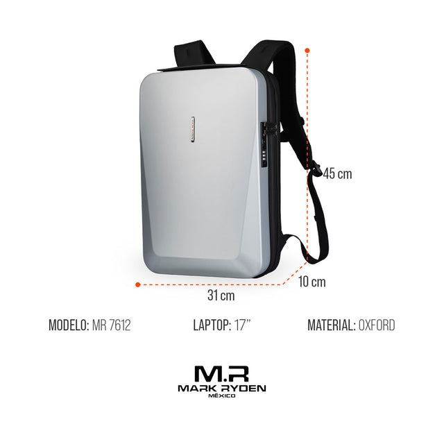 Mochila Futurista Mark Ryden MR7612 | Tapa Dura Antirrobo, puerto USB + USB C integrados