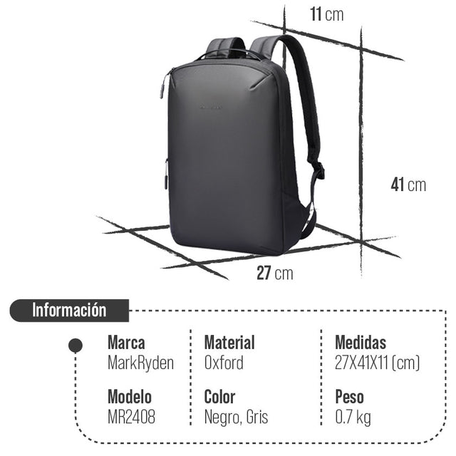 Mochila Mark Ryden Impermeable Minimalista para Laptop 15” – Ligera, Moderna y de Alta Durabilidad MR 2408
