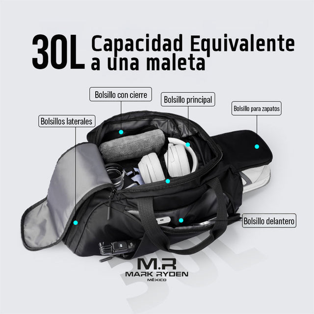 Bolsa Deportiva Mark Ryden de Gran Capacidad – Gym Bag Impermeable con Compartimento para Zapatos MR 5226