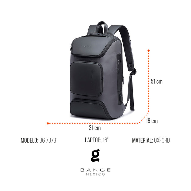 Mochila Bange para Laptop 16” BG-7078 | Repelente al Agua y con Puerto USB Integrado