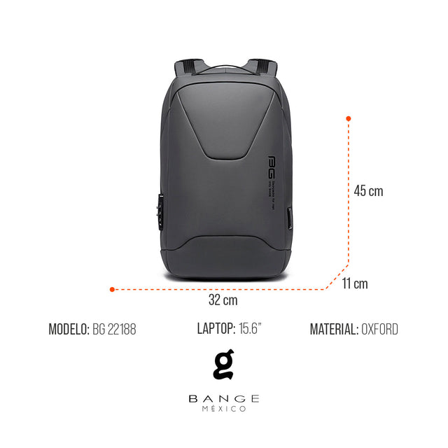 Mochila de Negocios BANGE con candado TSA programable Modelo BG-22188