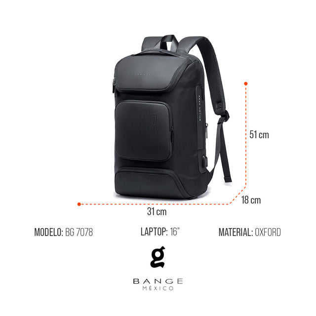 Mochila Bange para Laptop 16” BG-7078 | Repelente al Agua y con Puerto USB Integrado