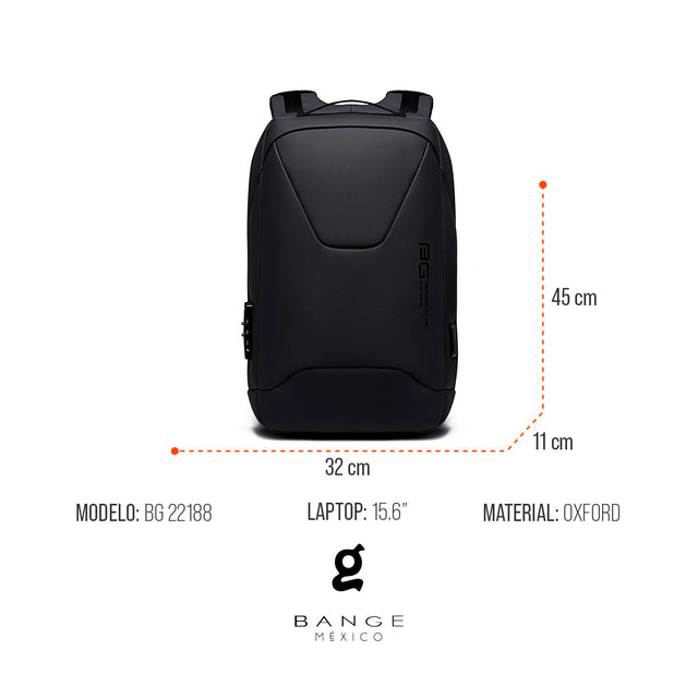 Mochila de Negocios BANGE con candado TSA programable Modelo BG-22188