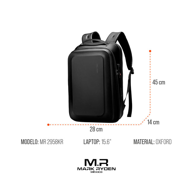 Mochila Tapa Dura Mark Ryden MR2958KR |Para Laptop 15.6” con candado TSA