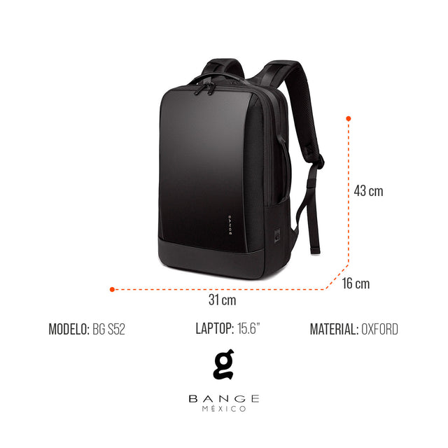 BANGE Mochila Negra con puerto USB, para Laptop de 15.6” Modelo BG-S52