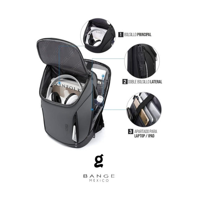 Mochila Ejecutiva Aesthetic con Puerto USB y Apertura 180° | Bange – Para Laptop de 15.6” y Viajes Urbanos BG-2517