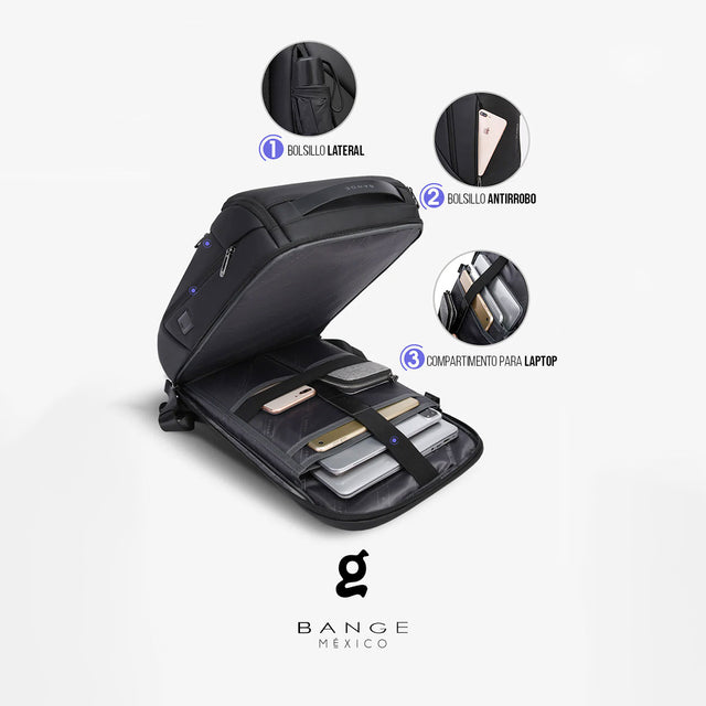 Mochila Ejecutiva Aesthetic con Puerto USB y Apertura 180° | Bange – Para Laptop de 15.6” y Viajes Urbanos BG-2517
