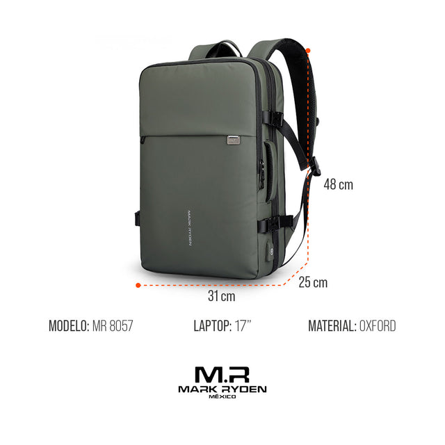 Mochila Expandible para Viaje y Laptop de 17” | Impermeable, Ergonómica y con Puerto USB 8057Y