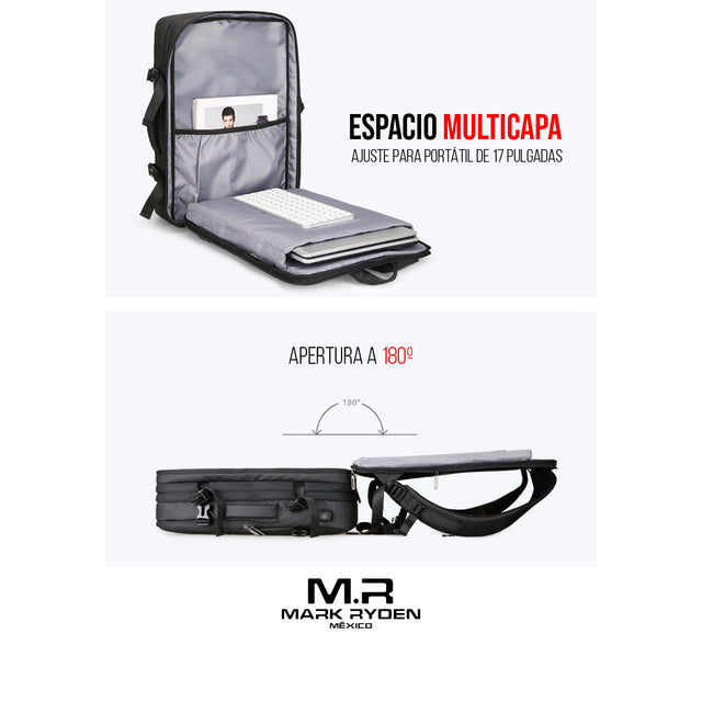 Mochila Expandible para Viaje y Laptop de 17” | Impermeable, Ergonómica y con Puerto USB 8057Y