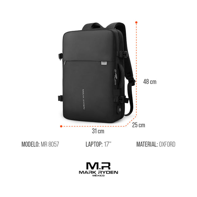 Mochila Expandible para Viaje y Laptop de 17” | Impermeable, Ergonómica y con Puerto USB 8057Y