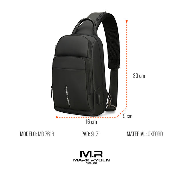 Mochila Escolar Mark Ryden MR7618: Bandolera Ejecutiva con Puerto USB y Diseño Impermeable
