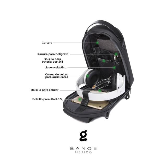 Bandolera Urbana Bange BG-7256 | Tapa Dura y Puerto USB | Estilo Creativo