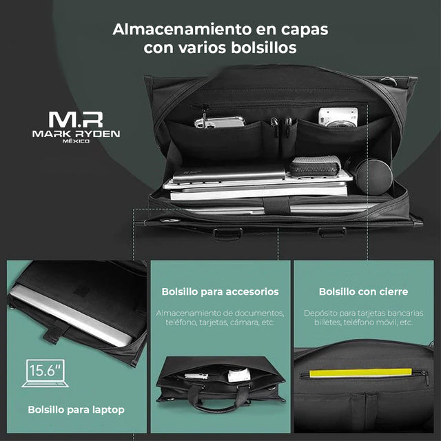 Portafolio para Laptop 15.6” Mark Ryden MR8003 | Diseño Ejecutivo, Correa Ajustable