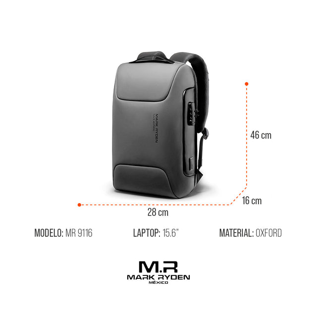Mochila Antirrobo para Laptop 15.6” Mark Ryden MR9116 | con Puerto USB Tipo C y Candado TSA