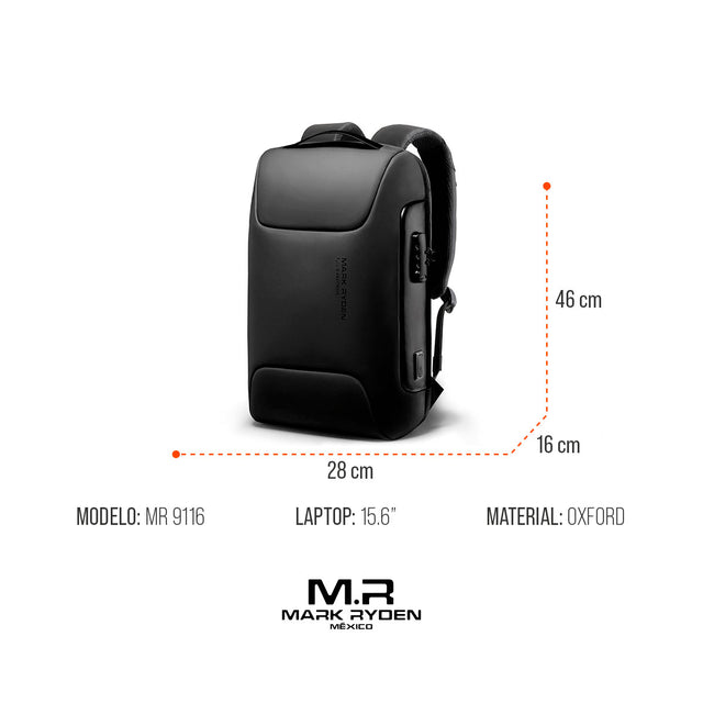 Mochila Antirrobo para Laptop 15.6” Mark Ryden MR9116 | con Puerto USB Tipo C y Candado TSA