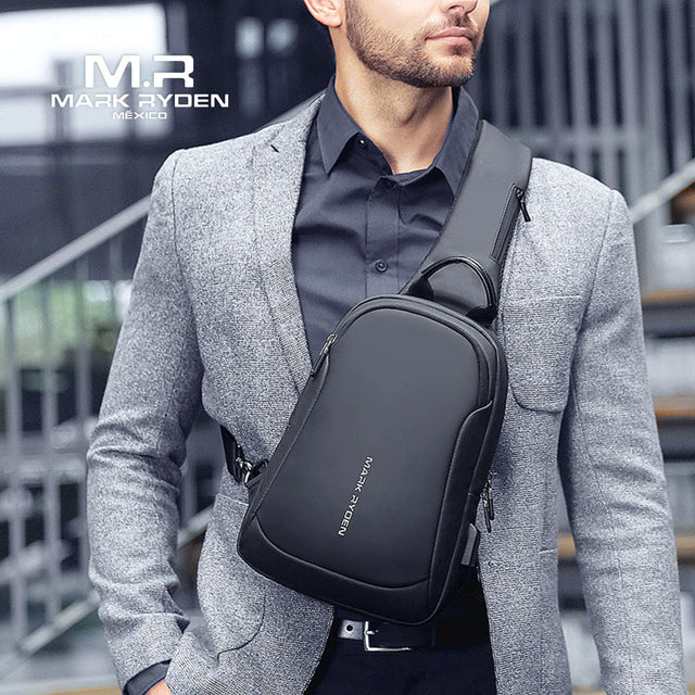 Mochila Cruzada Negra para iPad 9.7” Mark Ryden MR 7191 | Repelente al Agua y Puerto USB