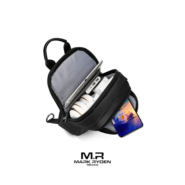 Mochila Cruzada Negra para iPad 9.7” Mark Ryden MR 7191 | Repelente al Agua y Puerto USB
