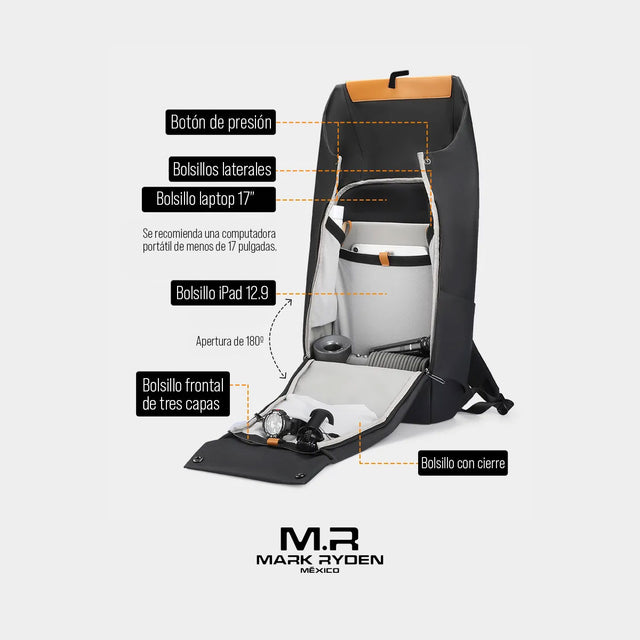 Mochila Ejecutiva Expandible para Laptop de 17” | Mark Ryden – Aesthetic, Impermeable y con Apertura 180° MR2975