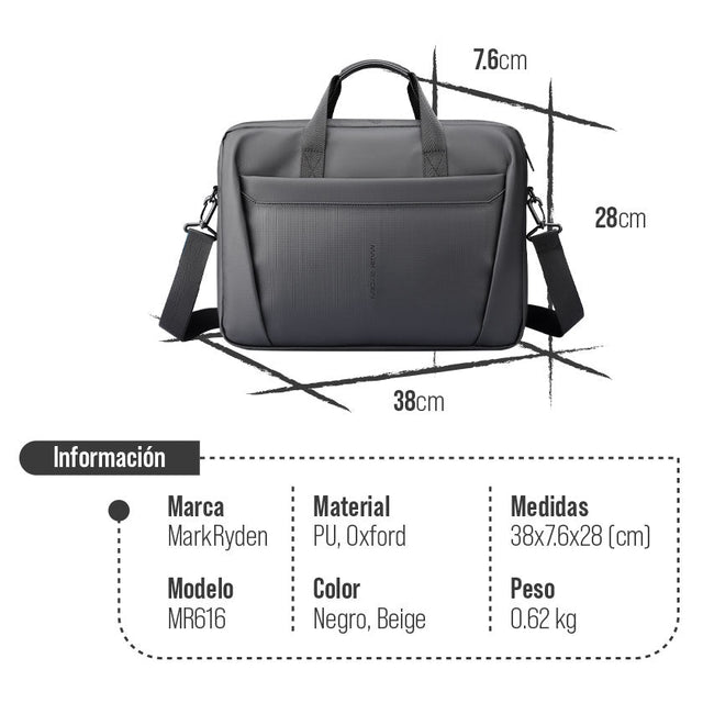 Maletín Mark Ryden Ligero para Laptop – Impermeable, Elegante y de Uso Profesional MR 616D