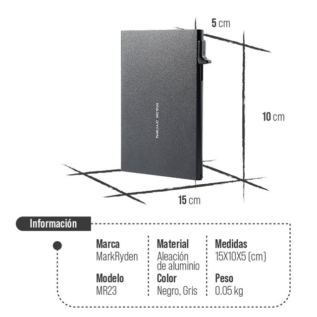 Portatarjetas Metálico Mark Ryden – Ultra-fino, Antideslizante y Minimalista MR23