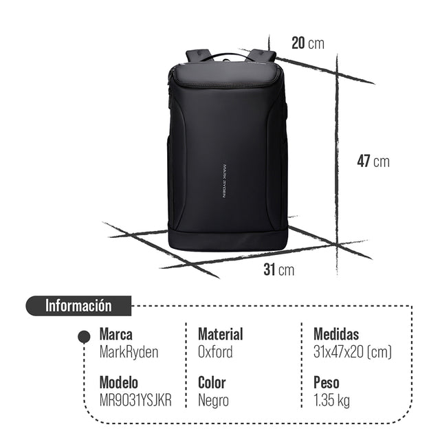 Mochila Ejecutiva Antirrobo para Laptop 17.3” con Puerto USB, Apertura 180° y Capacidad de 30L – MR 9031YSJKR