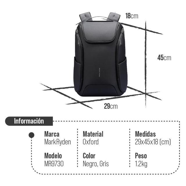 Mochila Mark Ryden de Gran Capacidad para Laptop – Profesional, Impermeable y para Trabajo y Viaje MR 9730
