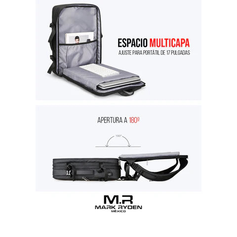 Mochila Expandible para Viaje y Laptop de 17” |  Impermeable, Ergonómica y con Puerto USB 8057Y